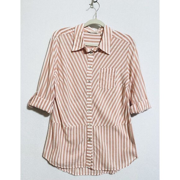 Soft Surroundings Top Womens Medium Striped Button Up Tunic Red Lightweight - Picture 5 of 8